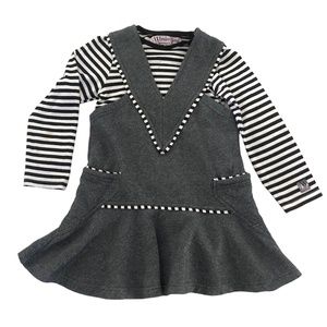 WonderLand by KidCuteTure Charcoal Jumper Dress Black & White Stripe Top 5